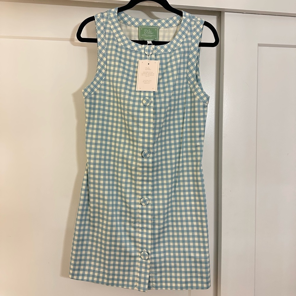 NWT - Tillie Sleeveless Gingham Dress in Light Blue - Picture 2 of 4